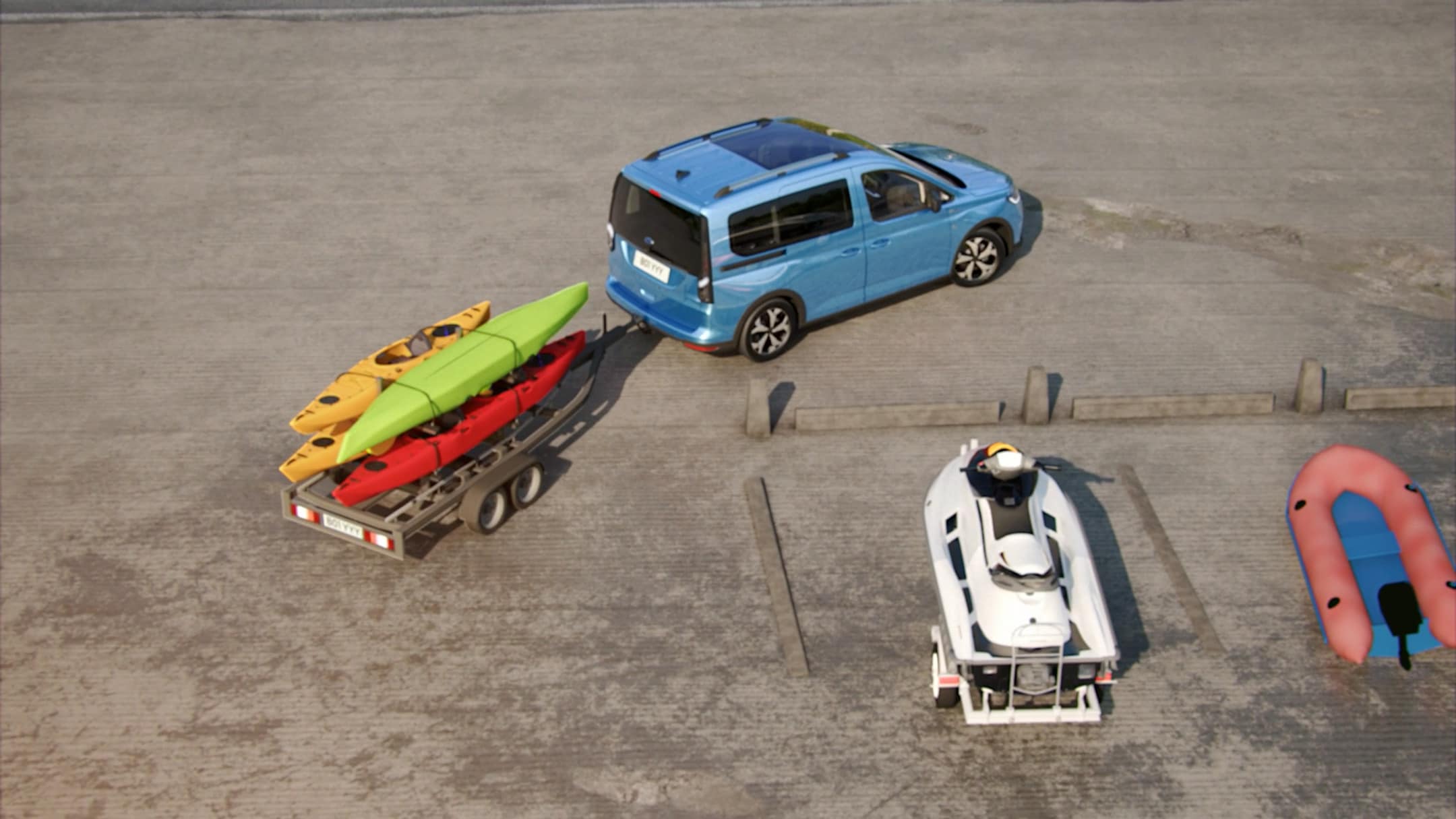Ford Tourneo Connect and canoe on the beach