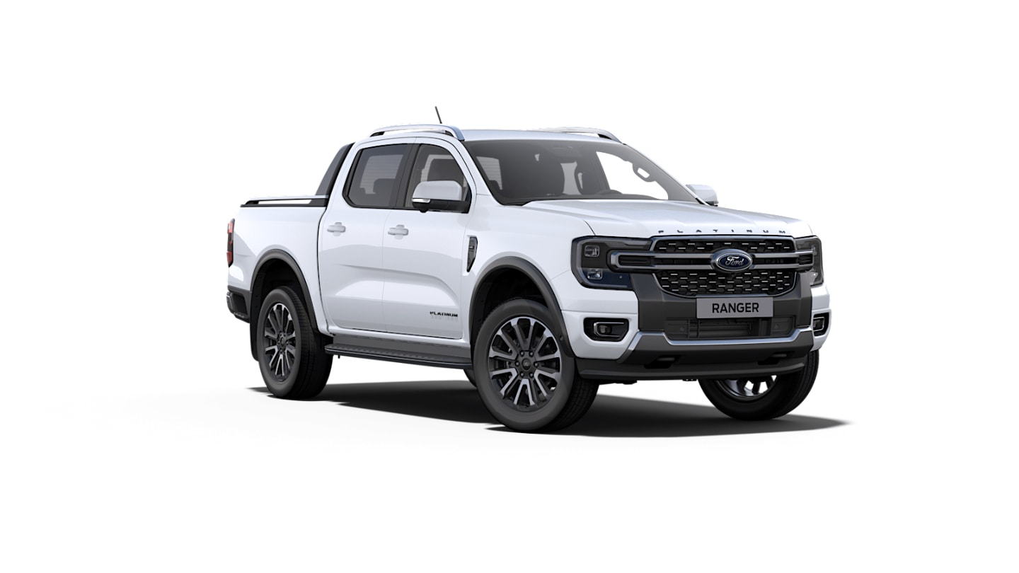 White Ford Ranger Platinum from 3/4 front angle