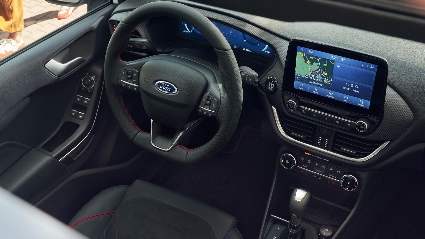 Ford Fiesta interior cokpit showing contrast stitching