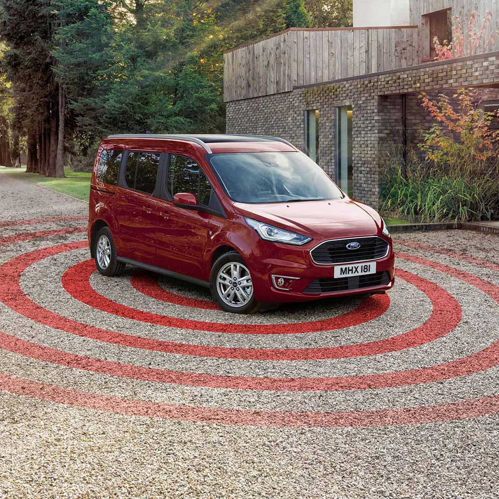 Imagine grafică cu Ford Transit Connect cu alarmă