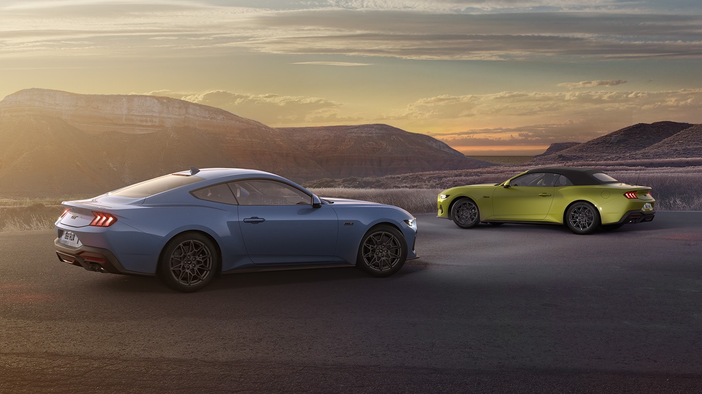 Ford Mustang Fastback and Convertibe standing side by side