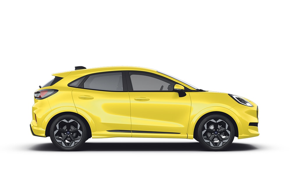 Un Puma Gen-E galben din gama de mașini mici Ford.