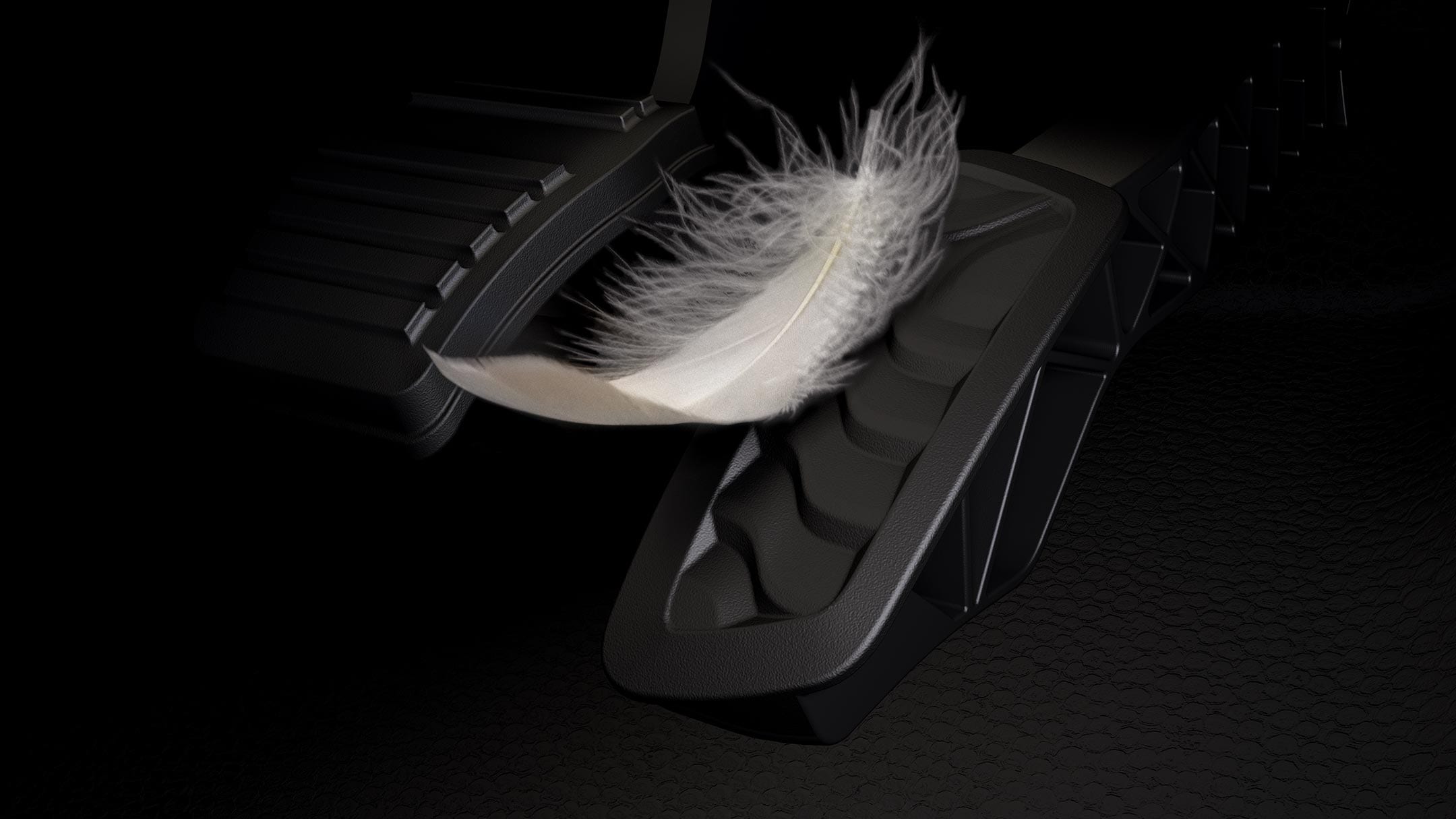 Interior of Ford Transit with feather on acceleration pedal
