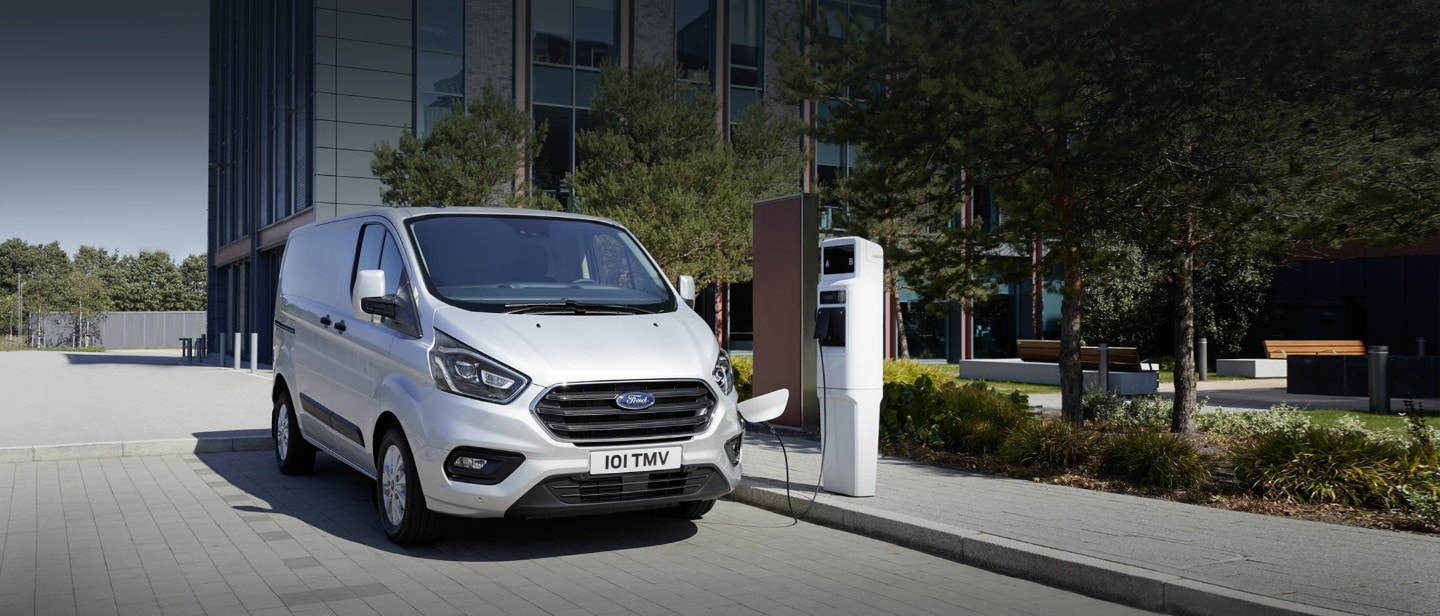 New Ford Transit Custom PHEV being charged from charging point