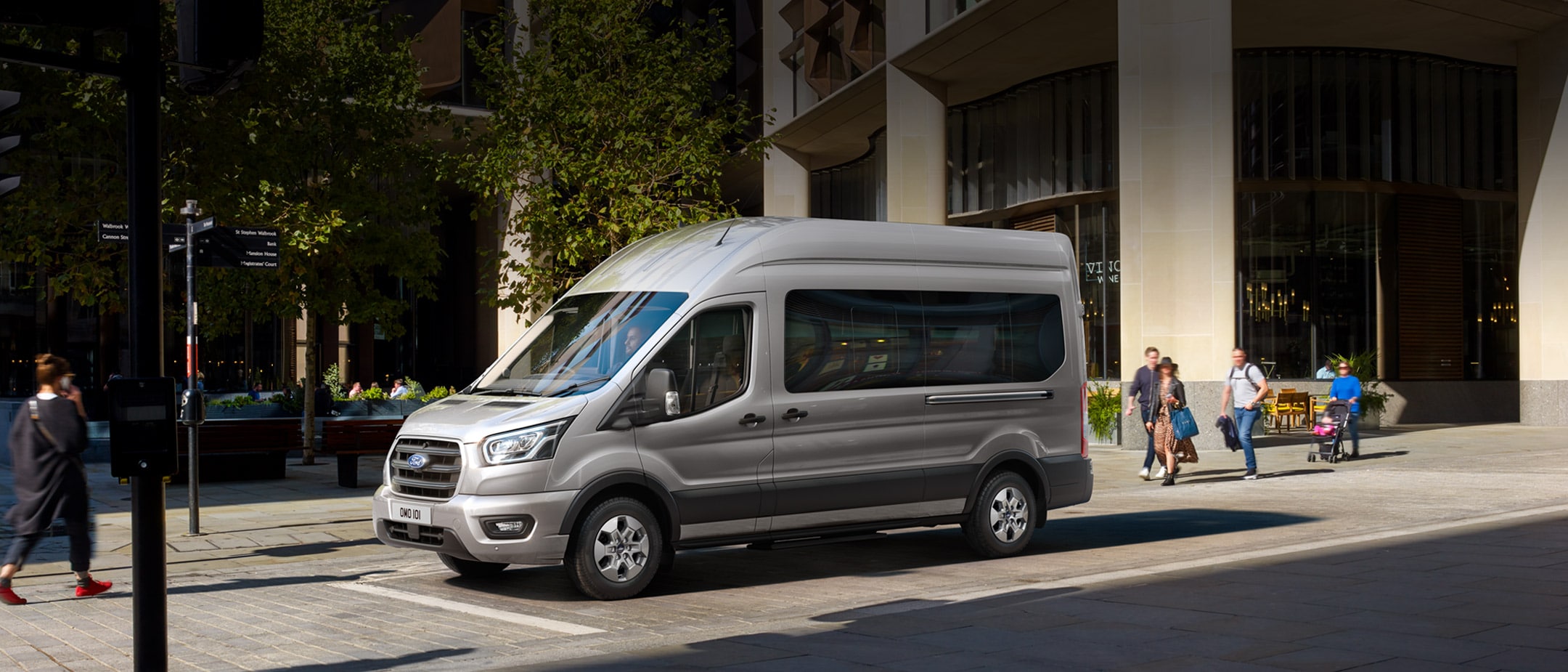 New Transit Minibus parked in busy street