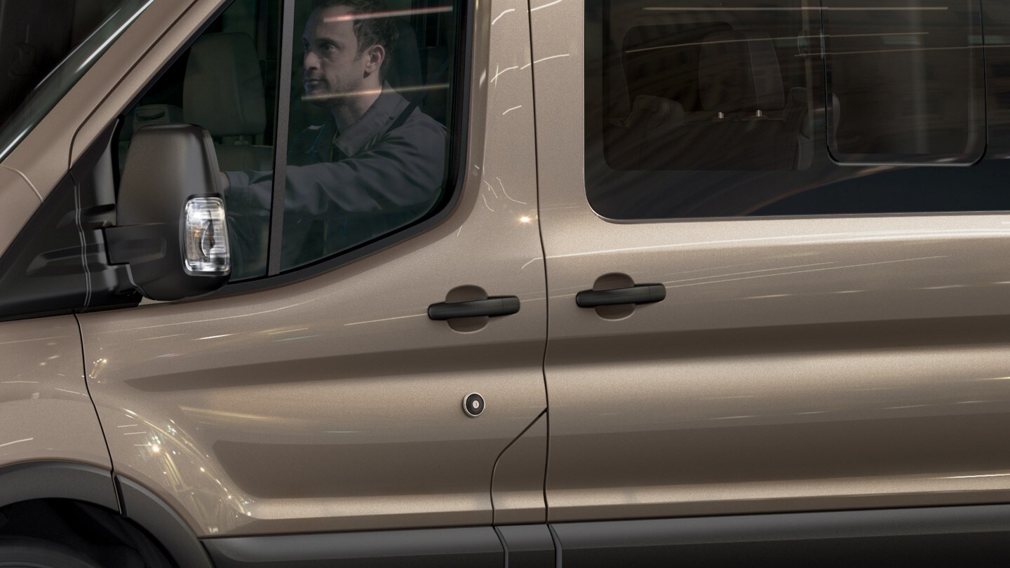 Transit Minibus close up showing doors and locks