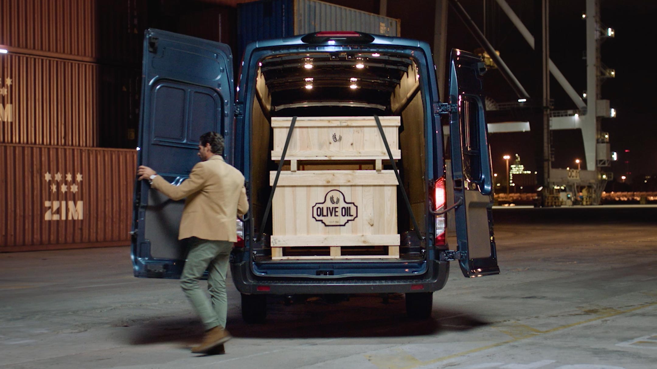 Transit Van interior view with rear doors open