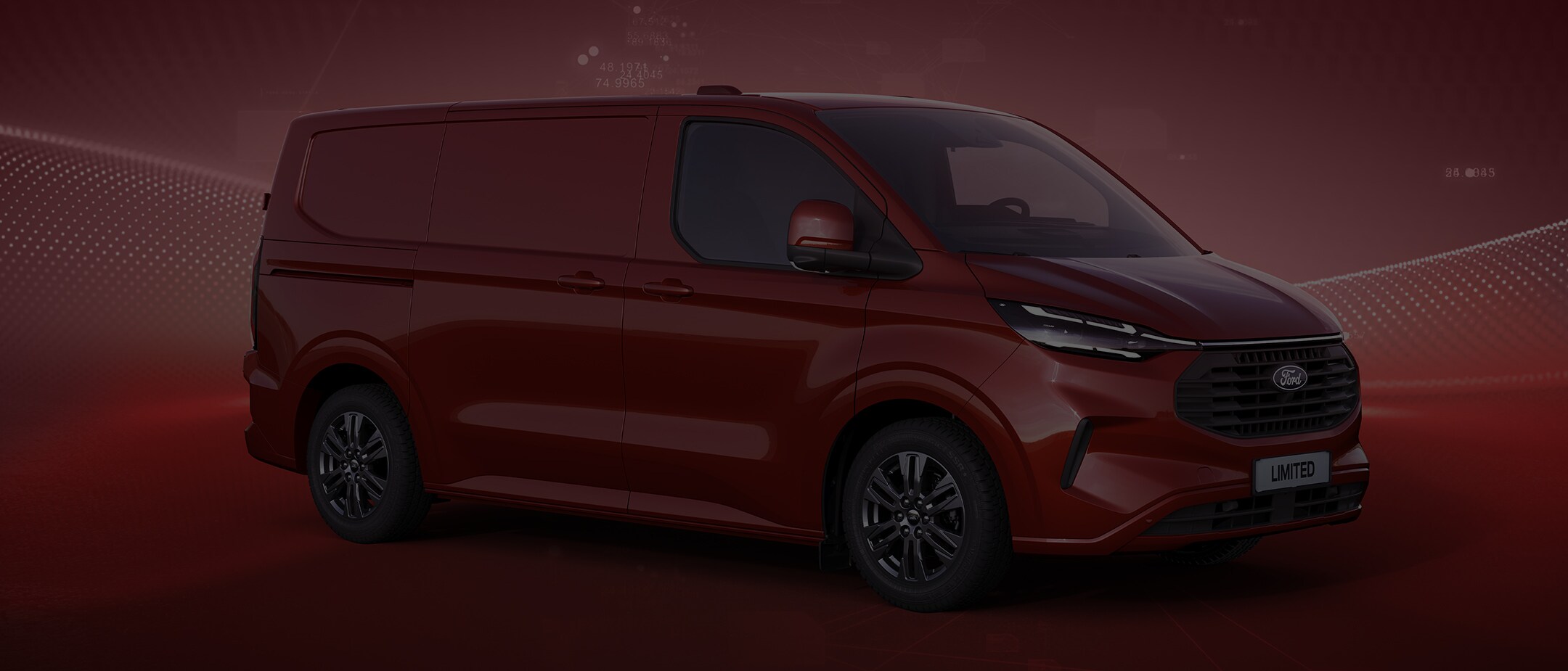 Ford E-Transit Custom in red three quarter view