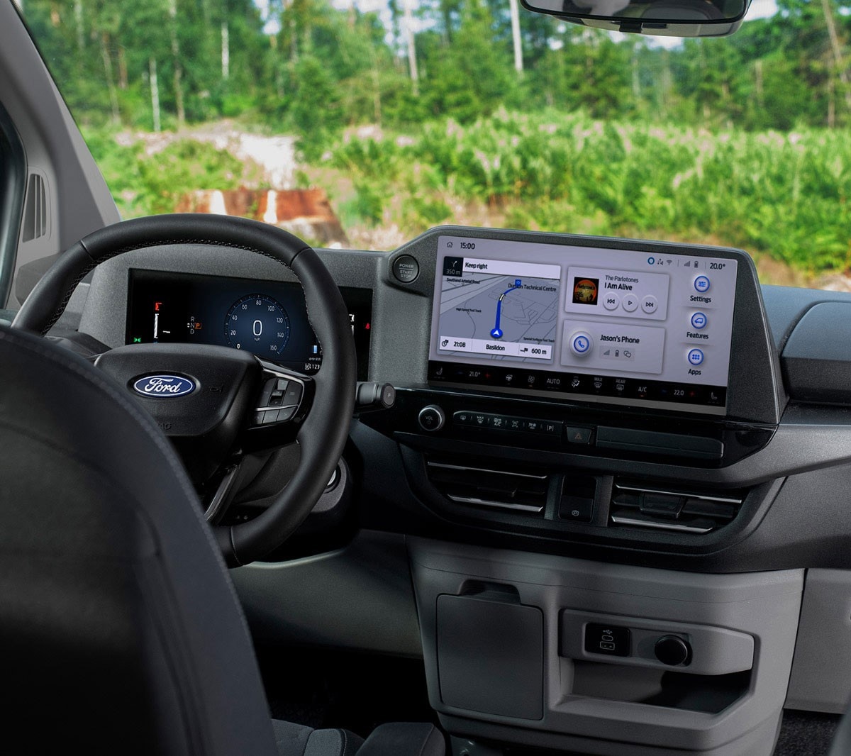 All-New Ford Transit Custom Nugget front dashboard with steering wheel and SYNC 4