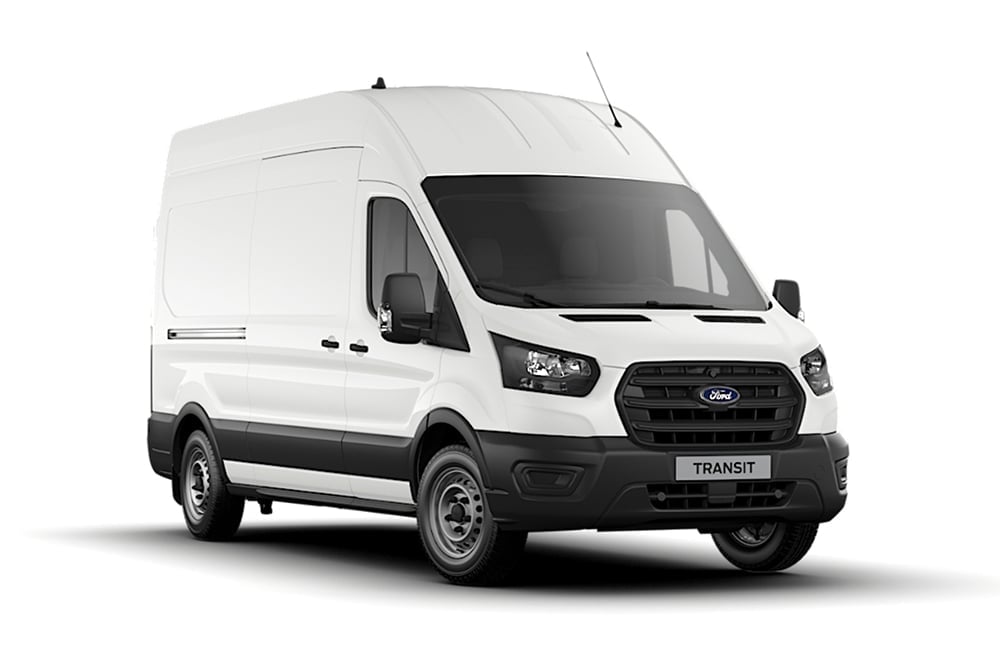 Furgonetă Ford Transit albă din seria Base.