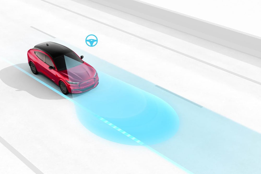 Grafic care ilustrează sistemul de menținere a benzii de circulație pe un vehicul Ford.