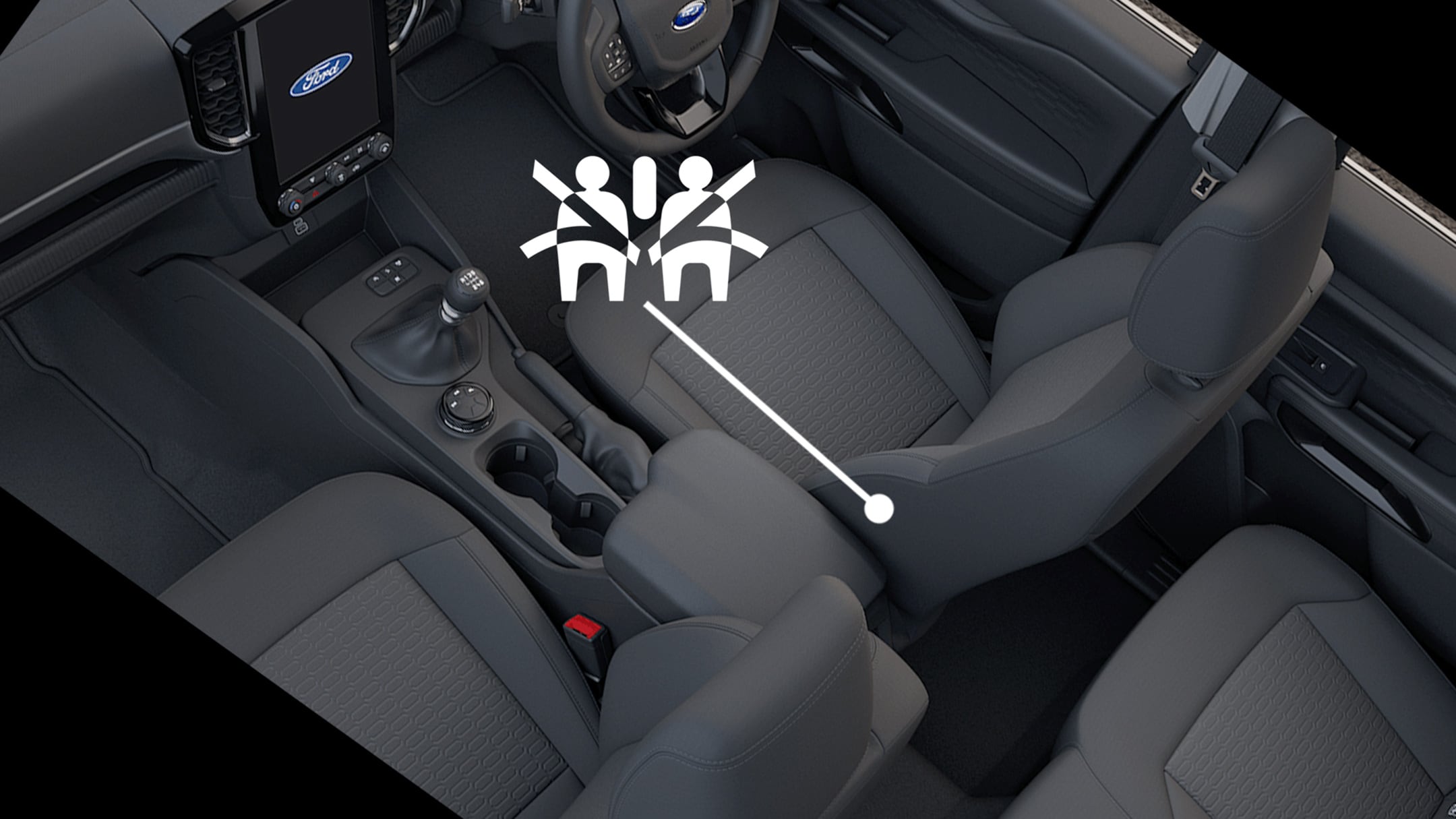 Noul Ford Ranger, grafic scaune față cu poziția airbagului