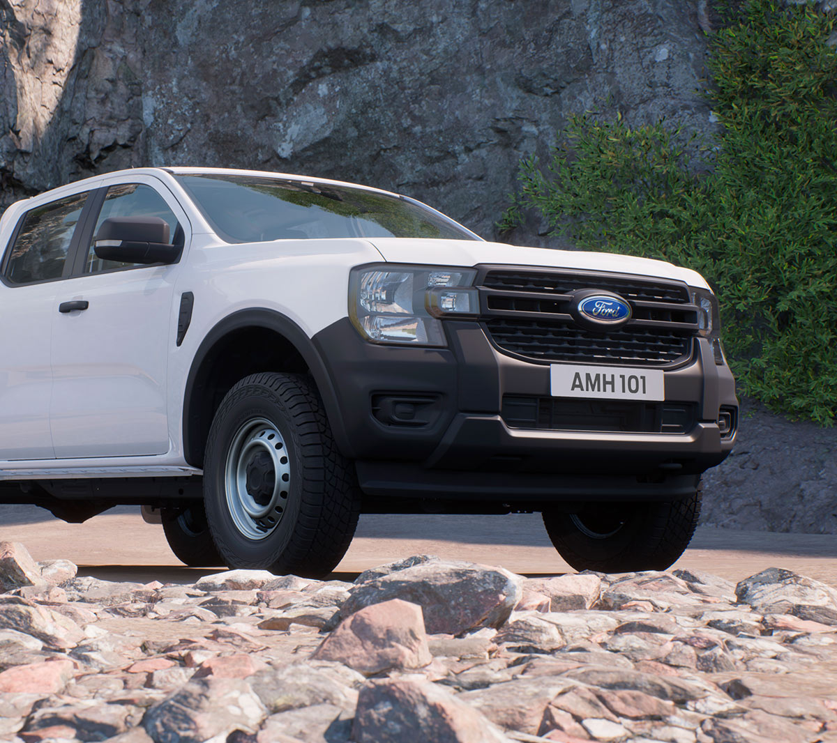 Noul Ford Ranger de culoare frozen white, vedere din față 3/4