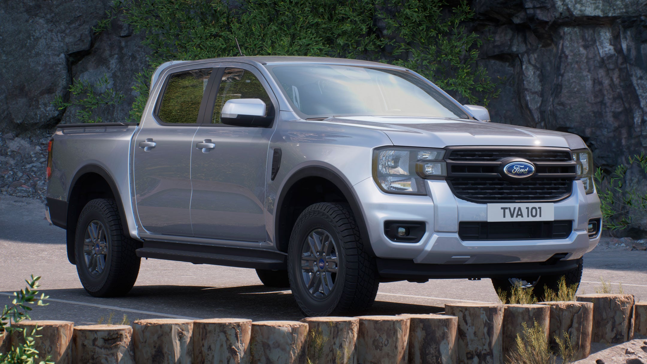 Noul Ford Ranger de culoare Moondust Silver, vedere frontală 3/4