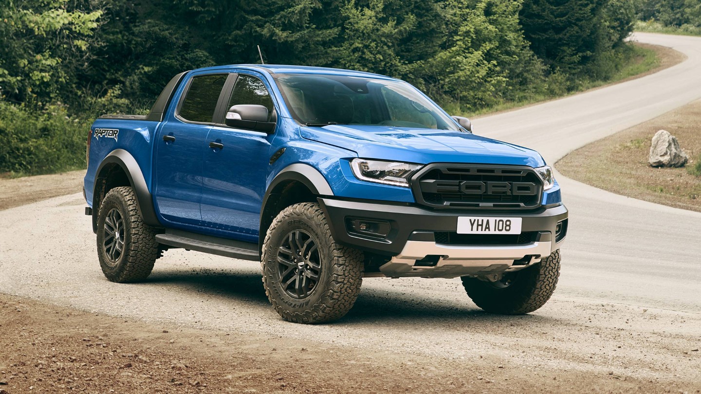 Blue Ford Ranger Raptor driving 