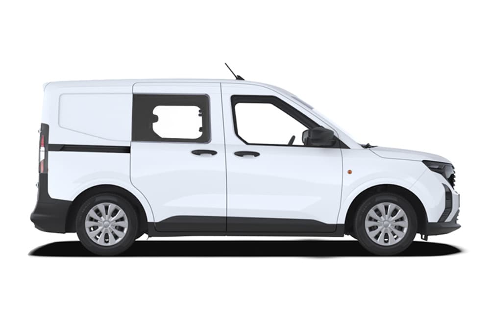 Vedere laterală Ford Transit Courier Double-Cab-in-Van alb