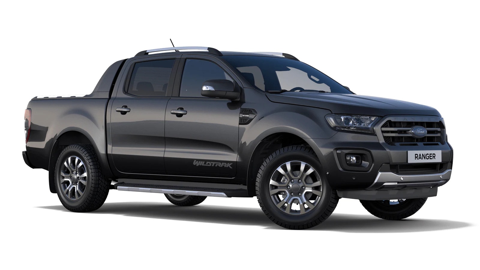 Grey Ford Ranger Wildtrak from 3/4 front angle